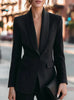 Women Formal Blazer Jacket Shawl Lapel Deep V Neck Shoulder Pad Long Sleeve Slim Office Business Coat