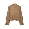 Women Slim Jacket Stand Collar Double Breasted Metal Button Decor Zip Front Cropped Outerwear Autumn Female Clothing