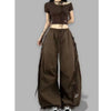 American Streetwear Jogging Cargo Pants Women High Waist Side Straps Loose Punk Wide Leg Trousers Hip Hop Parachute Pant