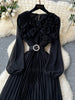 Spring Autumn Elegant Dress for Women French Mushroom Edge Crimping Loose Chiffon Long Sleeve Long Dress C141