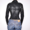Women Fitted Black Faux Leather Biker Jacket Slim Waist Zip Up Moto Coat Y2K Streetwear