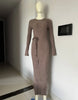 Lace-Up Female Knit Maxi Dress Autumn High Waist Patchwork Long Sleeve Loose Solid Dress Bandage Knitwear Dress