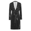 Women Wet Look PU Leather Long Trench Coat Blazer Lapel Open Front Long Sleeve Jacket Overcoat with Belt Streetwear Clubwear