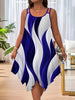 Plus-size women's asymmetrical geometric stripes printed double strap dress