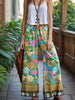 Women Peacock Floral Print Bohemian Wide Leg Pants Lady Elastic Waist Loose Rayon Boho Long Pant Oversize Trousers