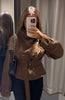 Elegant High Waist Jacket Stand Collar Double-breasted Belt Short Coat Autumn Winter Women Commute Evening Party Outfit