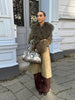 Elegant Solid Faux Fur Spliced Coat Women Lapel Long Sleeve Tassel Plush Outerwear Fall Winter Warm Streetwear