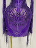 Sparkly Diamonds Sequin Tassels Sexy Mesh Short Dress Women Evening Party Celebrate Birthday Nightclub Show Photo Shoot Wear