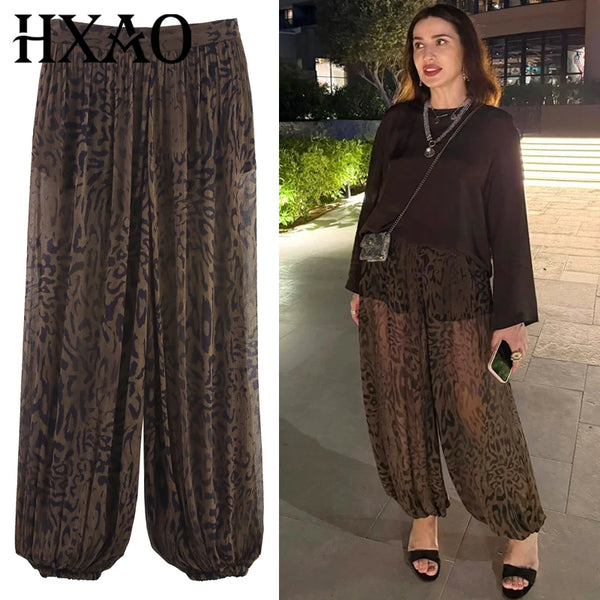 Animal Print Lantern Pants Women's Pants Autumn Elegant Pleated Oversized Baggy Trousers Ladies Wide Leg Pants