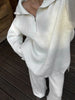 Women's Autumn Winter Collared Half Zip Ribbed Knit 2-Piece Set Oversized Wide Leg Pants Sweater Suit