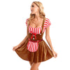 Adult Christmas Cosplay Costume Gingerbread Stripe Patchwork Velvet Dress Women Party Gingersnap Role-playing Cosplay Dress-up