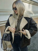 Women Casual Faux Leather Fleece Coats Vintage Solid Single Breasted Lapel Long Sleeve Jacket With Pockets Streetwear