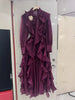 Purple Dress Women Bow Collar Ruffles Lace Up Waist Long Sleeves Embroidery Dresses Autumn 3A555