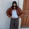 Casual Pu Leather Women's Jacket Chic Solid Long Sleeve Stand Collar Female Outwear Autumn Winter Street Short Lady Jacket