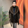 Women Autumn Winter Leopard Print Temperament Fur Coat Medium-Long High End Fur Collar With Belt Fur Jacket Overcoat