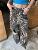 Leopard Ripped Wide Leg Jeans For Women High Waist Patchwork Button Loose Denim Pant Female Clothing