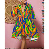 Women Sexy Printed Shirt Dresses Chic V Neck Loose Long Sleeve Dress Causal Vacation Female Mini Vestidos Robe Clothing