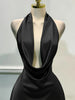 Women Elegant Solid Satin Dress, Back Zipper Open Back Fitted Midi Dress, Casual Vacation Party Banquet Cocktail Gown