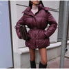 Lace Up Hooded Cotton Coat Women Casual Stand Collar Single Breasted Pocket Loose Warm Coats Lady Winter Street Outwear