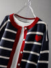 Women's Striped Button Front Cardigan, Cute Heart Pattern Knit Coat, Casual Outwear