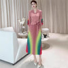Gradient Color print Pleated women's Dress tie flowe Flared Sleeve elastic lace up design Long Dresses 2DB6658