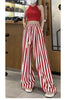 Korean Casual Striped Wide Leg Pants Women High Waist Elegant Straight Trousers Vintage Lace Up Female Spring Loose Pants