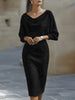 Spring Women's Elegant Dress High Waist O-neck 7-quarter Sleeves Slim Simple Office Solid Color Female Mid-length Skirt
