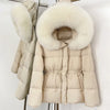Real Fox Fur Down Coat Female Autumn Winter Warm Hooded Real Fur Duck Down Jacket Long Sleeves Outerwear Women Puffer Jacket