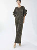 Elegant Pleated Long Dress For Women O-neck Flare Sleeves High Waist Solid Color Dresses Spring Clothing 2Z2387