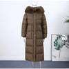 Elegant Fur Collar Hood Belt Long Cotton Jacket Women Zipper Drawstring Waist Parka Down Coat Winter Lady Warm Chic Outwear