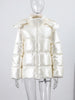 Shiny Hooded Cotton Jacket For Women Solid Long Sleeve Zipper Pockets Coats Lady Winter Street Warm Chic Outerwear