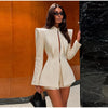 Pinstripe Women's Blazer Coats Back Cut Out Tie Long Sleeve Jackets for Woman Lapel Collar Navy Striped Suit Jacket Office Chic
