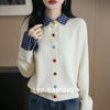 Fake Two Piece Spliced Sweater Jacket Women Autumn Long Sleeve Loose Shirt Collar Knitted Cardigan Ladies Casual Knit Female