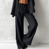 Casual Oversized White Solid Wide Leg Pants Women Elastic High Waist Pocket Baggy Sweatpant Office Lady Commute Trousers