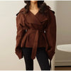 Spring Autumn Solid Women Short Windbreaker Stand Collar Long Sleeve Belt Single Breasted Female Coat Elegant Lady Outwear
