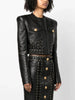 High Street Designer Blazer Women's O-neck Rope Lace-Up Trimmed Artificial Leather Jacket