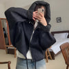 Solid Wool Coat Women Casual Hooded Y2k Loose Zipper Blends Cardigan Full Sleeved Thick Warm Outwear Jackets Autumn Winter