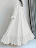 Elegant Solid Color Long Sleeve Dress Casual Loose Strap Round Neck Flared Skirt Patchwork Pleated Gown for Women