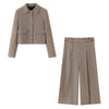 Women's 2 Piece Set Plaid Single Breasted Blazer & Side Zipper Calf-Length Trousers Casual Female Chic Lady Pants Sets