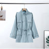 Oversized Tie Waist Short Trench Coat Stand Collar Long Sleeve Patch Pockets Spring Chic Daily Casual Women Jacket