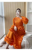 Elegant Women Pleated Dress O Neck 3D Floral Long Sleeves Fungus Spliced Design A-line Dresses Party 2AA1375