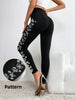 Women‘s Black Leggings with Butterfly Side Design, High Waist Sparkling Rhinestone Leggings, Stretchy for Streetw