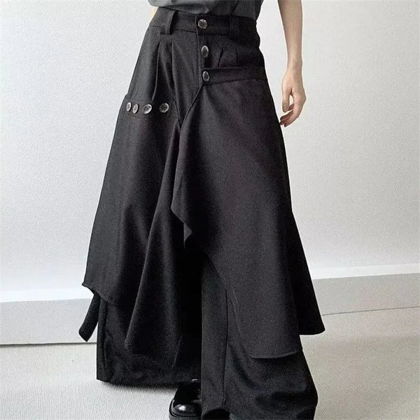 Autumn Loose Button Irregular Skirt Pants Wide Leg Pants Female Loose Casual All-Match Trousers Pants Women