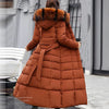 Female Winter Over Knee Loose Large Fur Collar Hooded Warm Thick Parkas Long Down Cotton Plus Size Parkas Coat Women Padded Coat