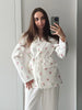 Flowers Print Loose Suit Collar Coat For Women Elegant Belted Waist Cinching Suit Jacket Female Street Chic Top