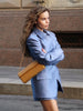 Elegant Women's Shoulder Pads Blazer Skirt Sets Slim Lapel Full Sleeve Waist Cinched Coats Mini Skirts Autumn Lady Outfits