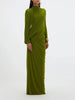 Elegant Vintage Spliced Ribbon Dresses for Women Turtleneck Long Sleeve Irregular Folds Evening Maxi Dress Female