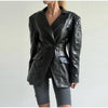 Crocodile Embossed Faux Leather Blazer Lapel Collar Long Sleeve Slim Waist Single Breasted Women Jacket Autumn Chic Coat