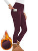 Women's Winter Thermal Leggings with Pockets - High Waisted Fleece Lined Tummy Control Thick Warm Tights for Workout Running