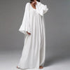 Parc Fee Casual Loose White Women Dress Elegant U-Neck Long Sleeve Floor-Length Dresses Simple Oversize Solid Female Dress
